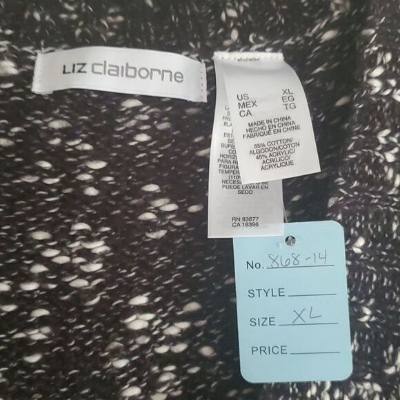 NEW XL Liz Claiborne spring fall sweater with or without belt. Black white - Picture 3 of 8